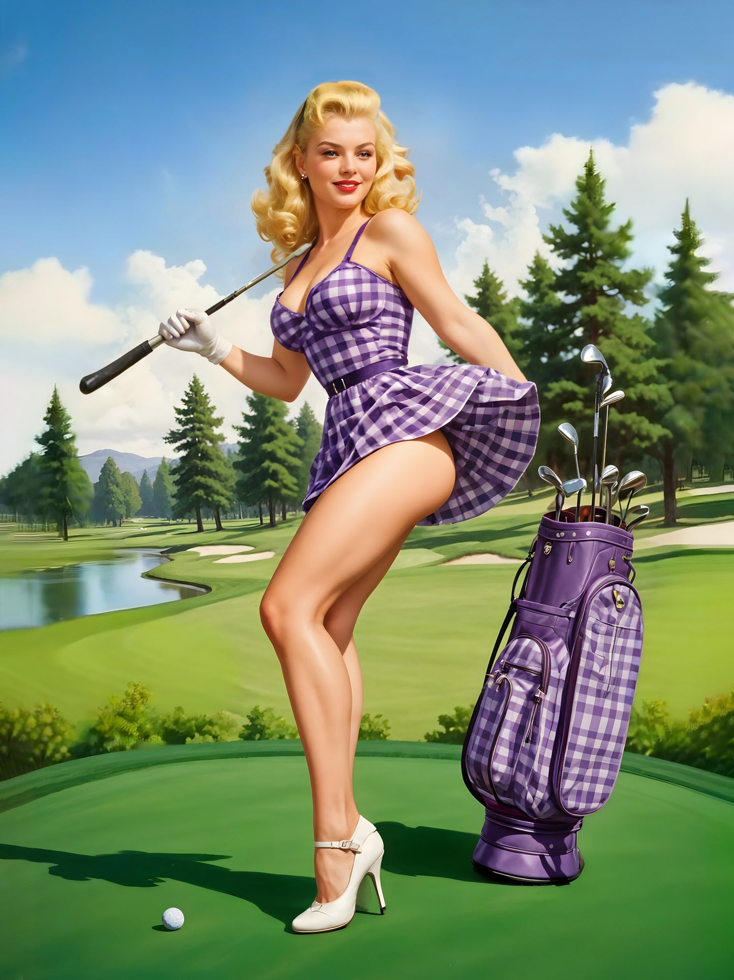 19th Hole golf themed pinup portrait – vintage sports artwork by Imagine My Likeness