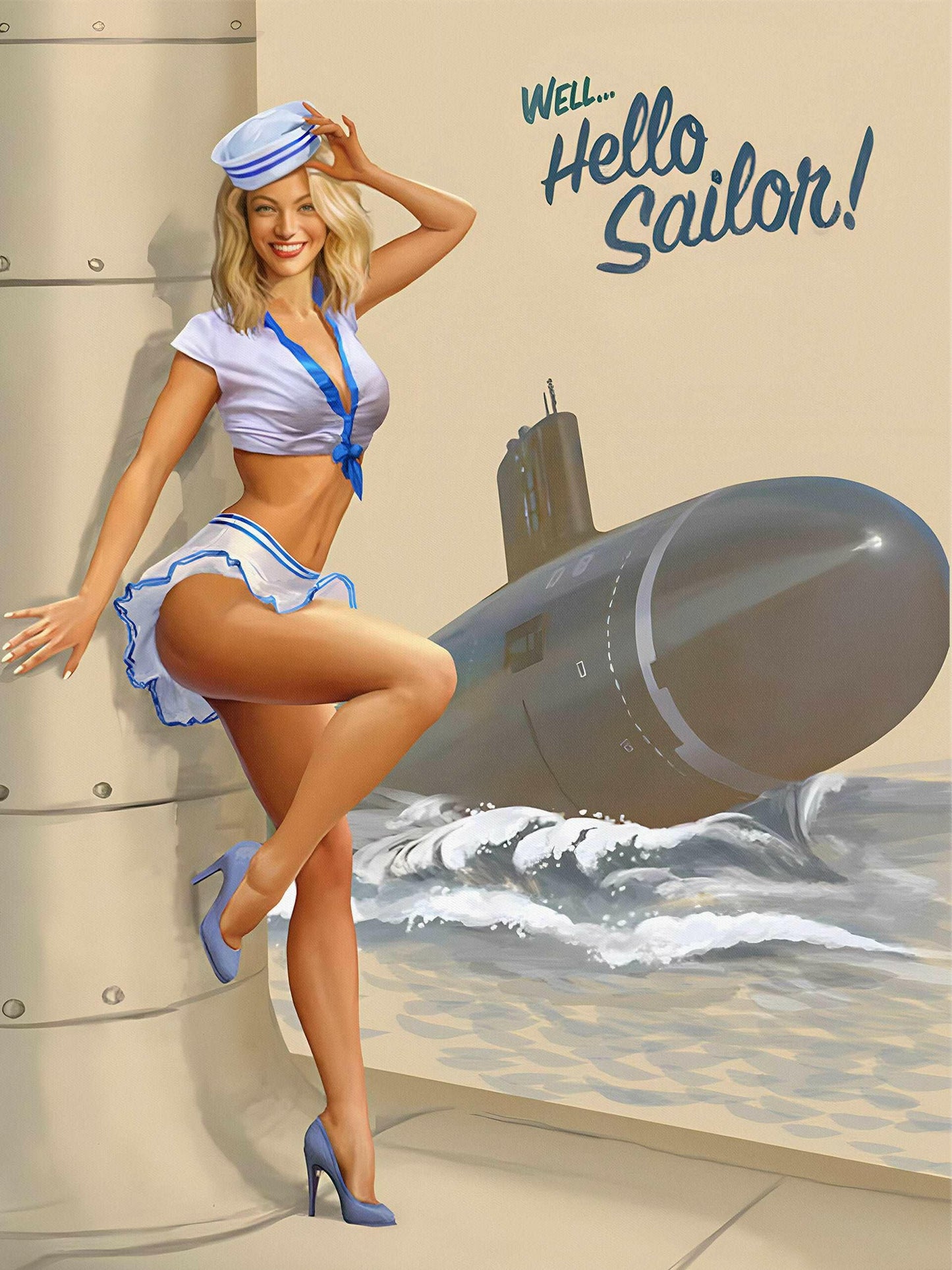 Hello Sailor navy pinup portrait – nautical retro vintage artwork by Imagine My Likeness