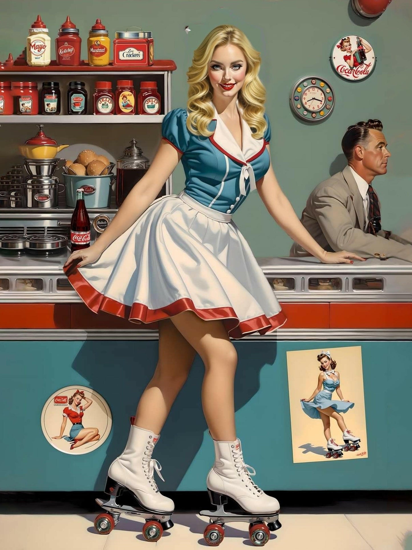 Roller Girl retro skating pinup portrait – vintage sports artwork by Imagine My Likeness