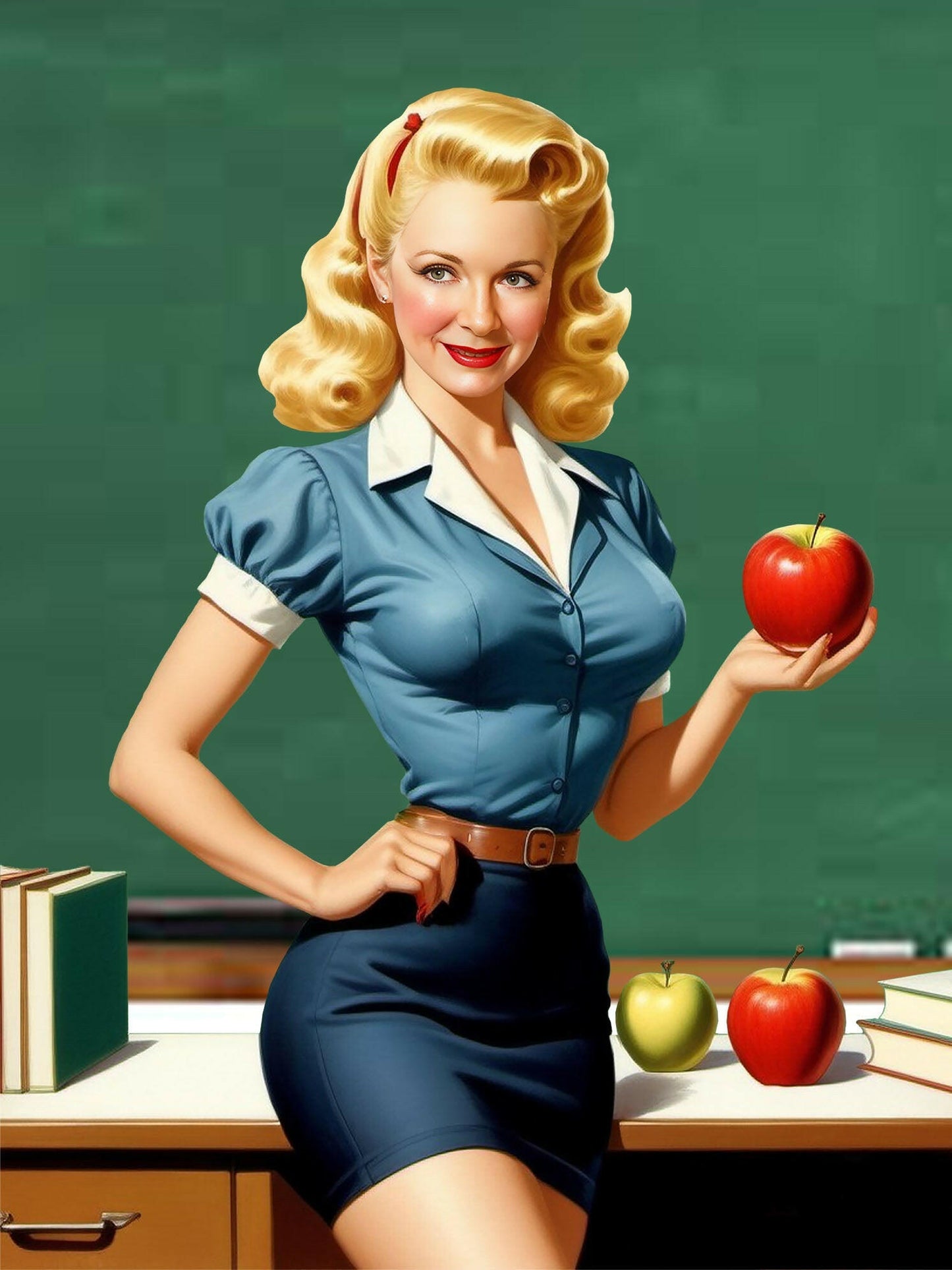 Teacher’s Pet themed pinup portrait – vintage schoolgirl retro artwork by Imagine My Likeness