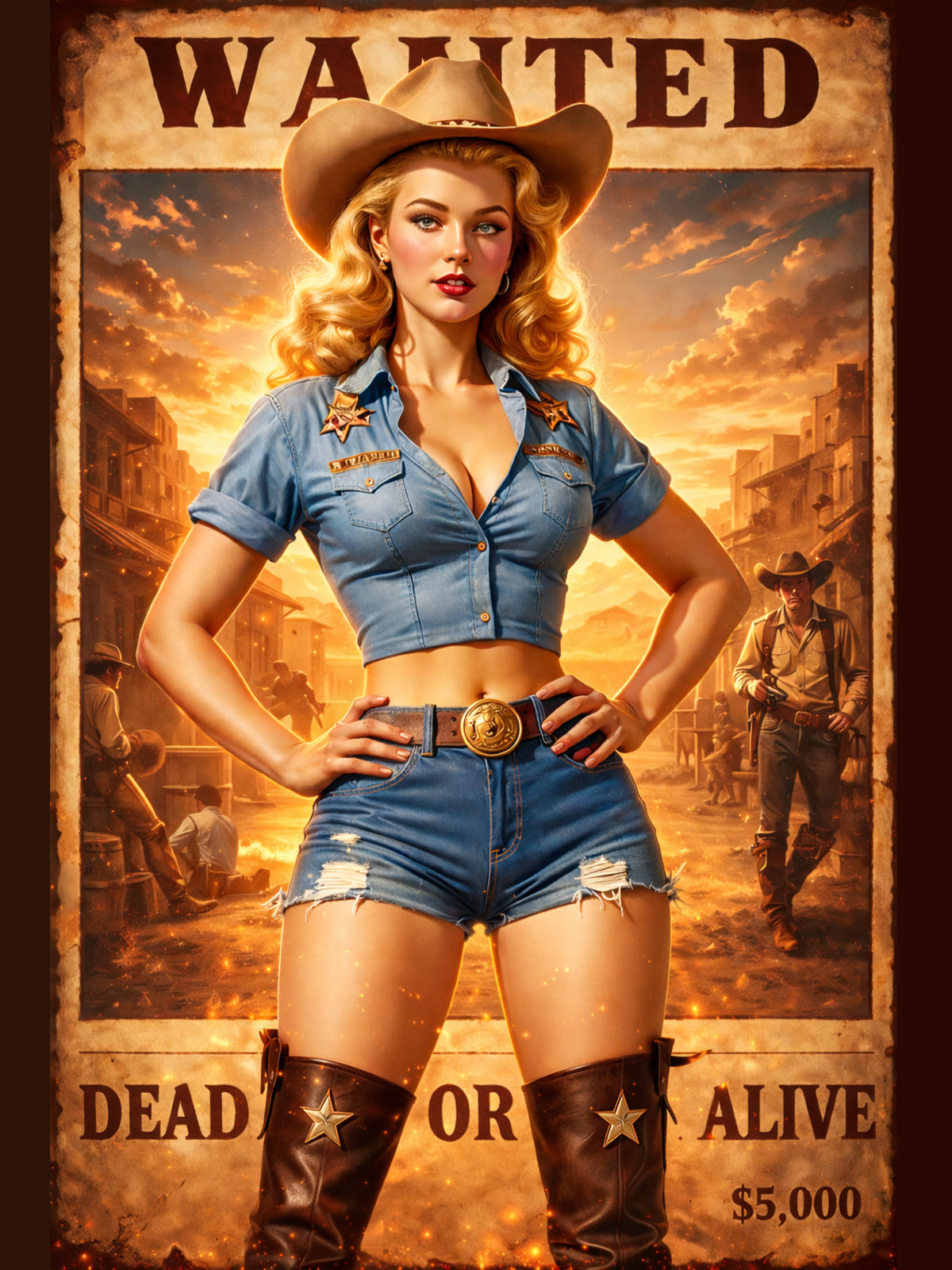 Wanted western themed pinup portrait – retro vintage artwork by Imagine My Likeness