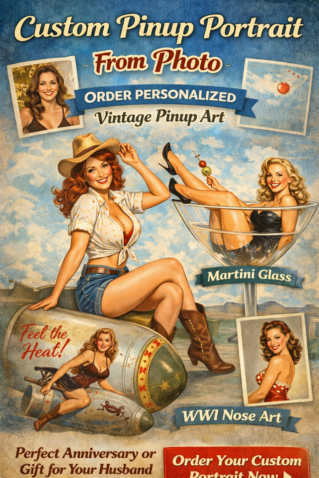 Custom Pinup Portrait From Photo – Order Personalized Vintage Pinup Art