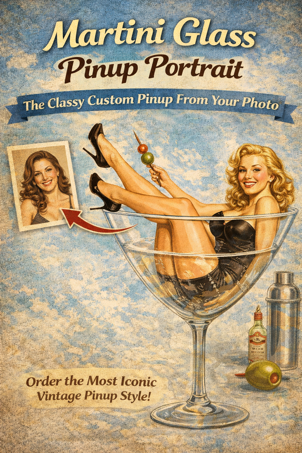 Martini Glass Pinup Portrait: The Classy Custom Pinup From Your Photo