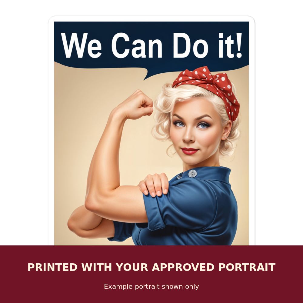 Personalized Pinup Bubble-Free Stickers customized with the customer's approved portrait. Example portrait shown only.