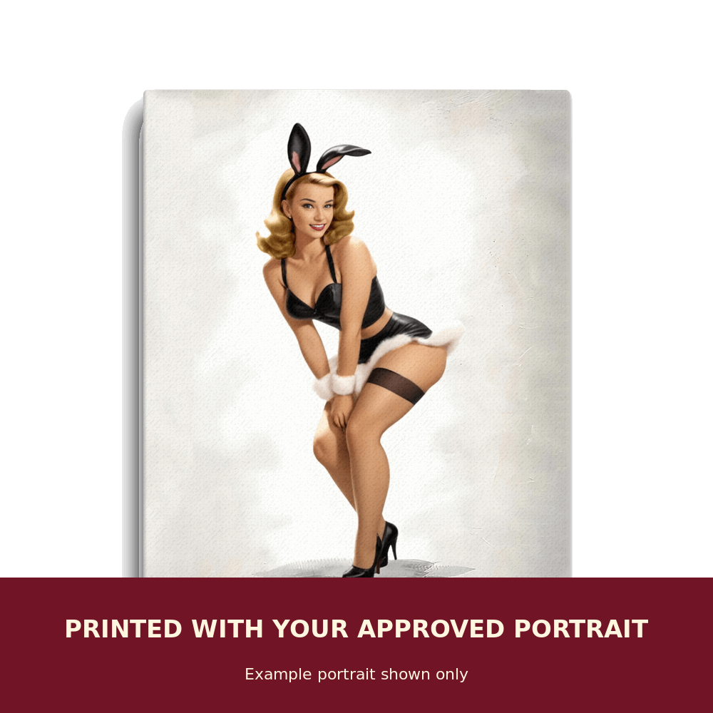 Personalized Pinup Canvas customized with the customer's approved portrait. Example portrait shown only.