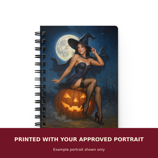 Personalized Pinup Journal customized with the customer's approved portrait. Example portrait shown only.