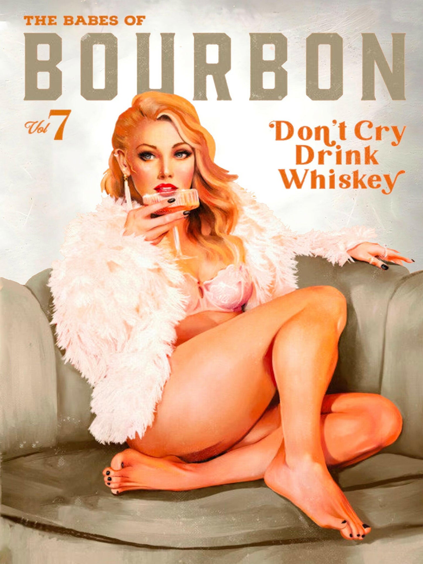 Bourbon Babe themed custom pinup portrait illustration – retro bar style artwork by Imagine My Likeness