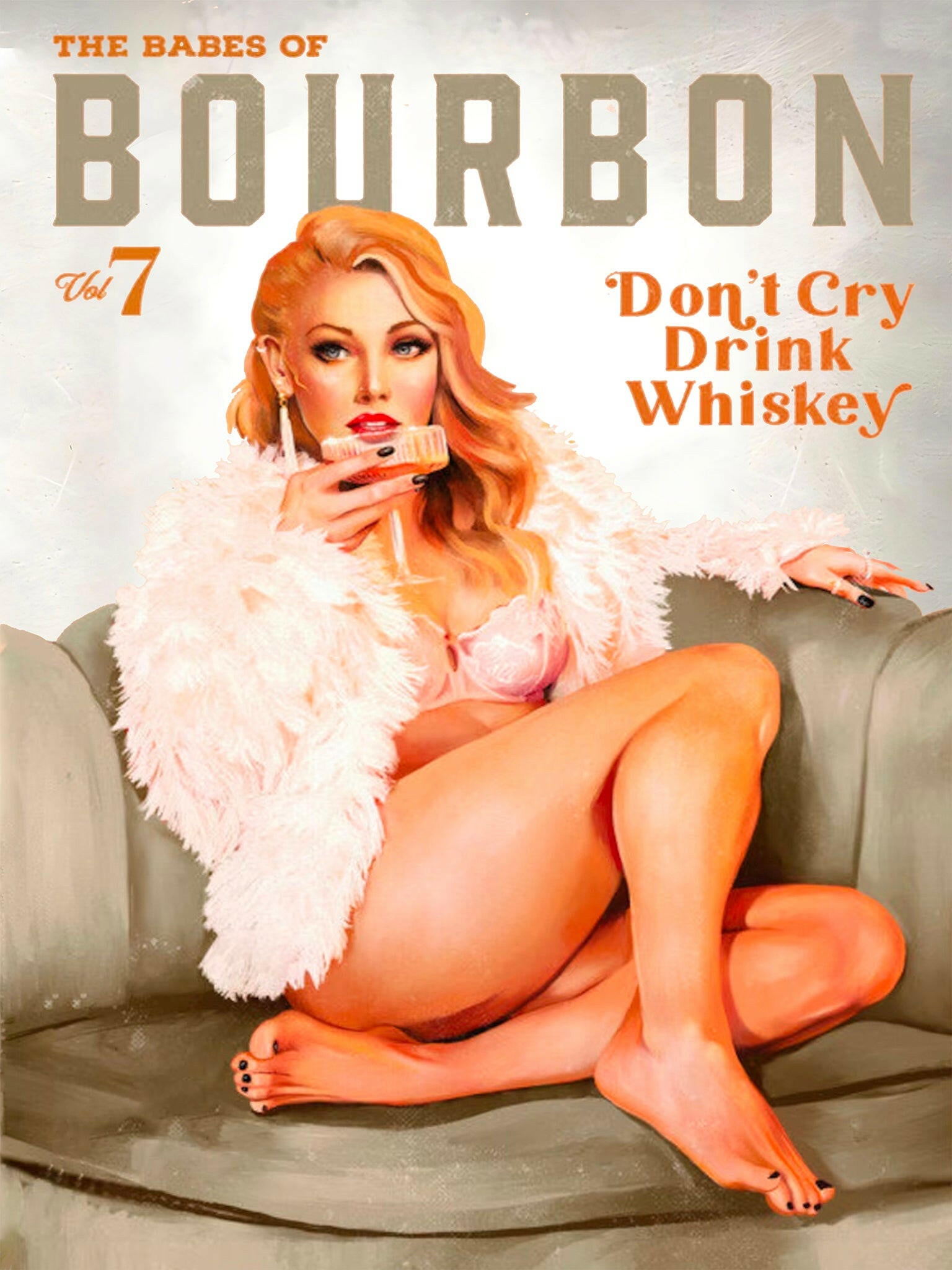 Bourbon Babe themed custom pinup portrait illustration – retro bar style artwork by Imagine My Likeness