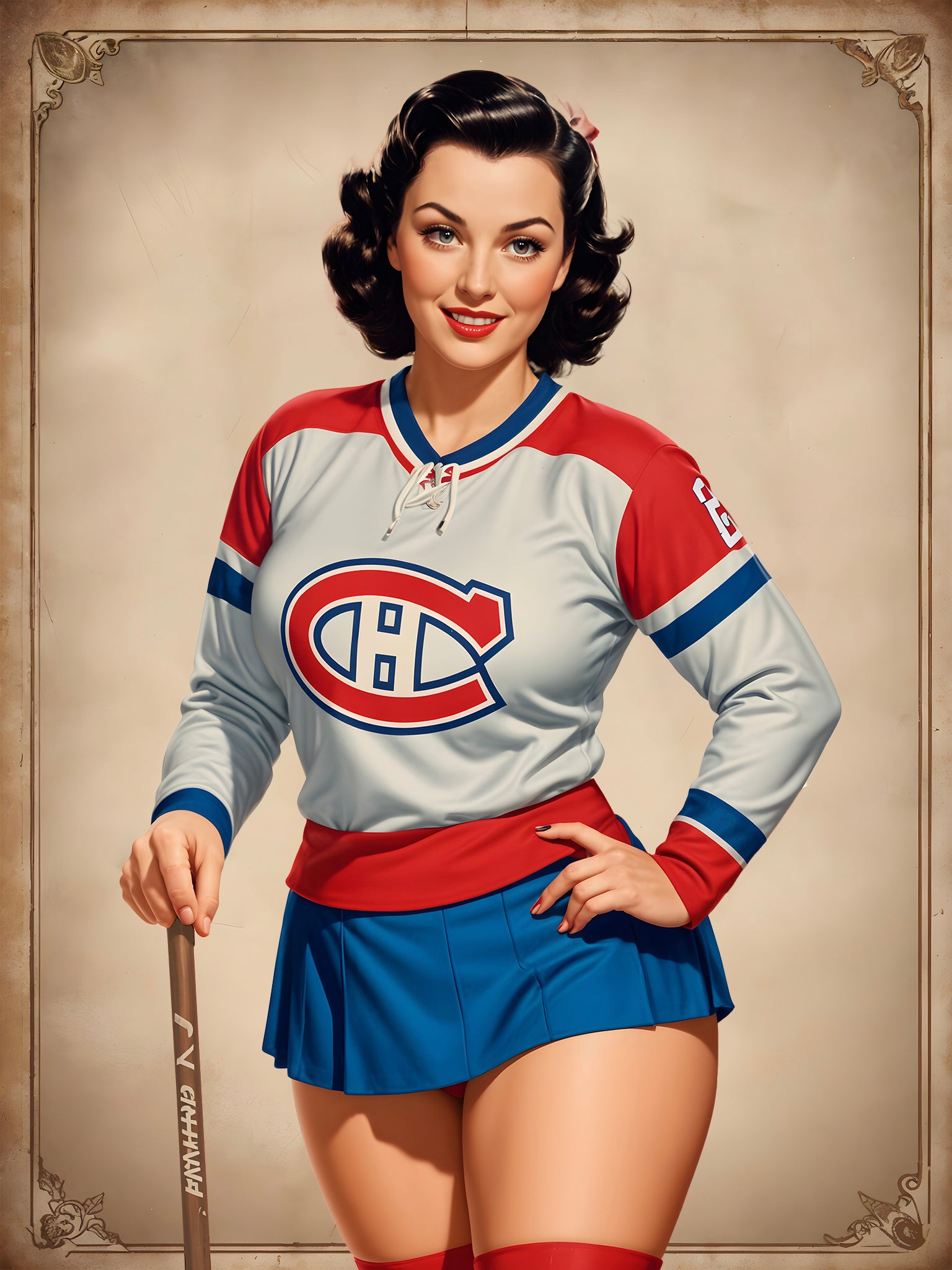 Hat Trick hockey pinup portrait – custom sporty retro artwork by Imagine My Likeness
