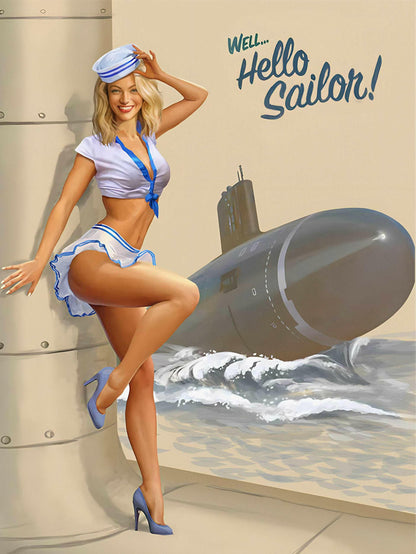 Hello Sailor navy pinup portrait – nautical retro vintage artwork by Imagine My Likeness