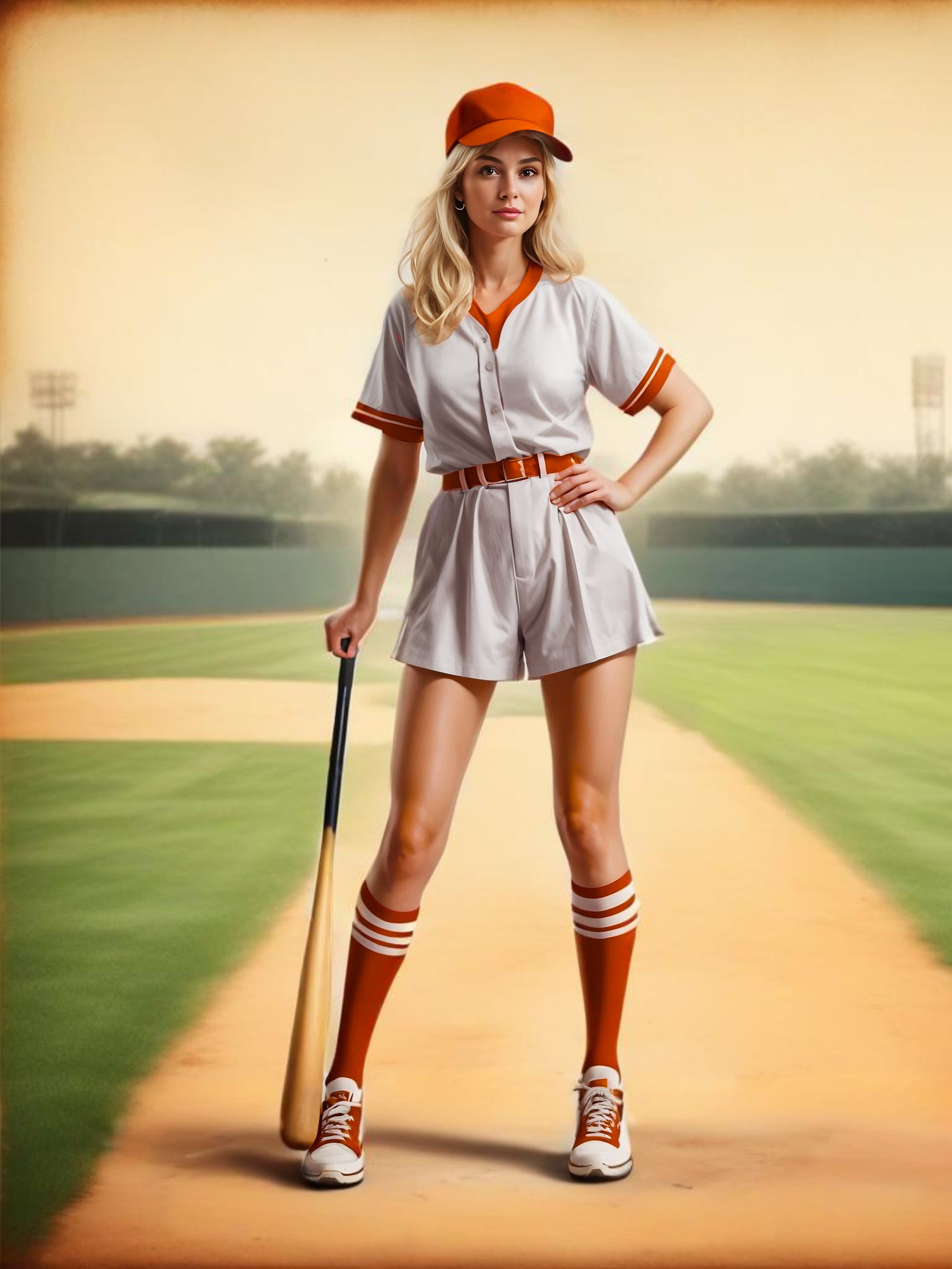 Play Ball baseball pinup portrait – sporty vintage artwork by Imagine My Likeness