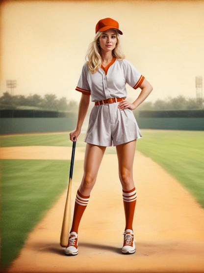 Play Ball baseball pinup portrait – sporty vintage artwork by Imagine My Likeness