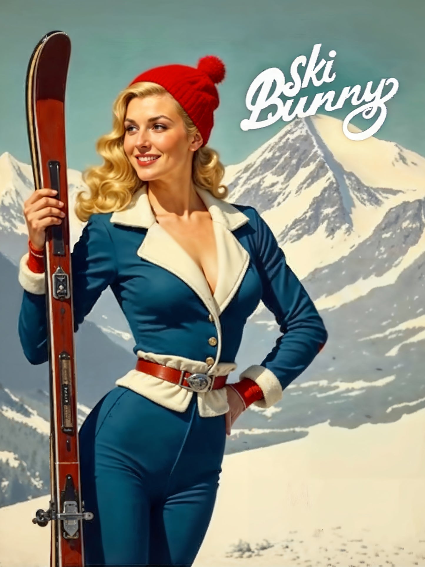 Ski Bunny winter themed pinup portrait – retro vintage artwork by Imagine My Likeness