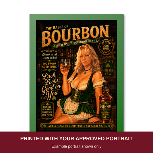 Personalized Pinup Matte Colored Framed Print. Printed with your approved portrait. Example portrait shown only.