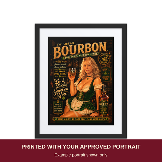 Personalized Pinup Framed Print with Matte Insert. Printed with your approved portrait. Example portrait shown only.